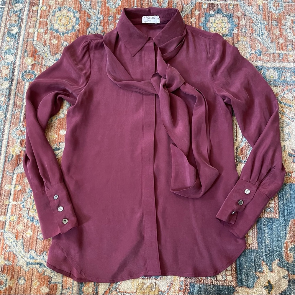 FRAME Silk Button Down Blouse Maroon Size XS